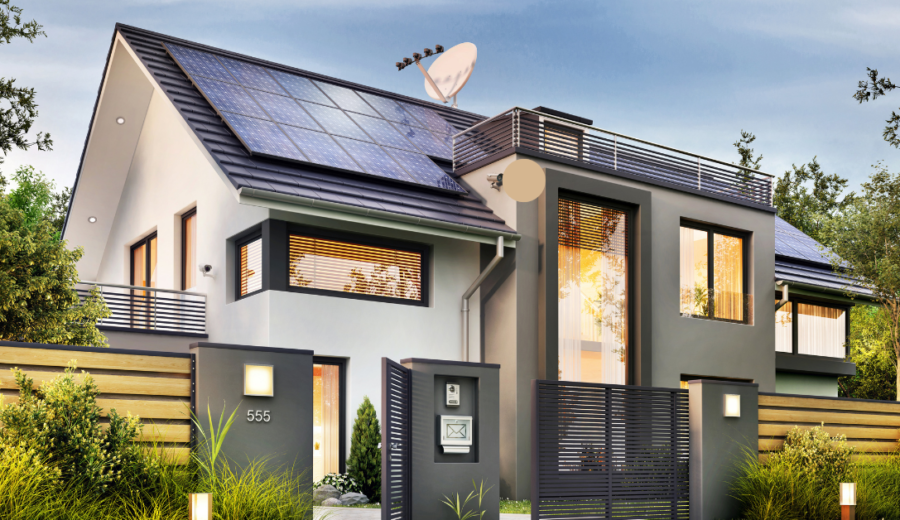 Modern home with solar panels